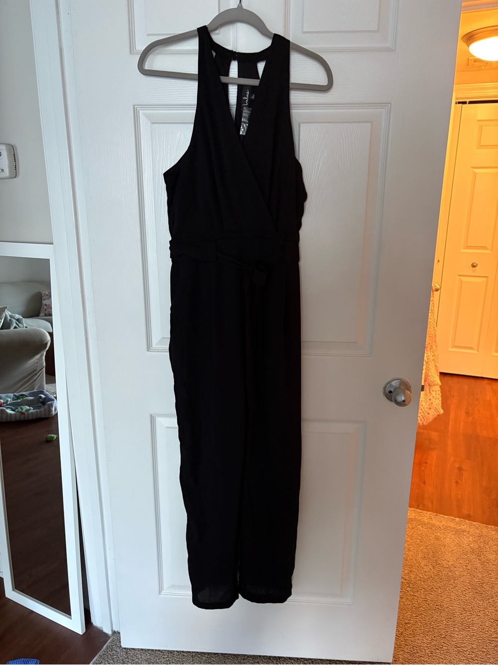 Lulu's Black Sleeveless V-Neck Wrap Jumpsuit